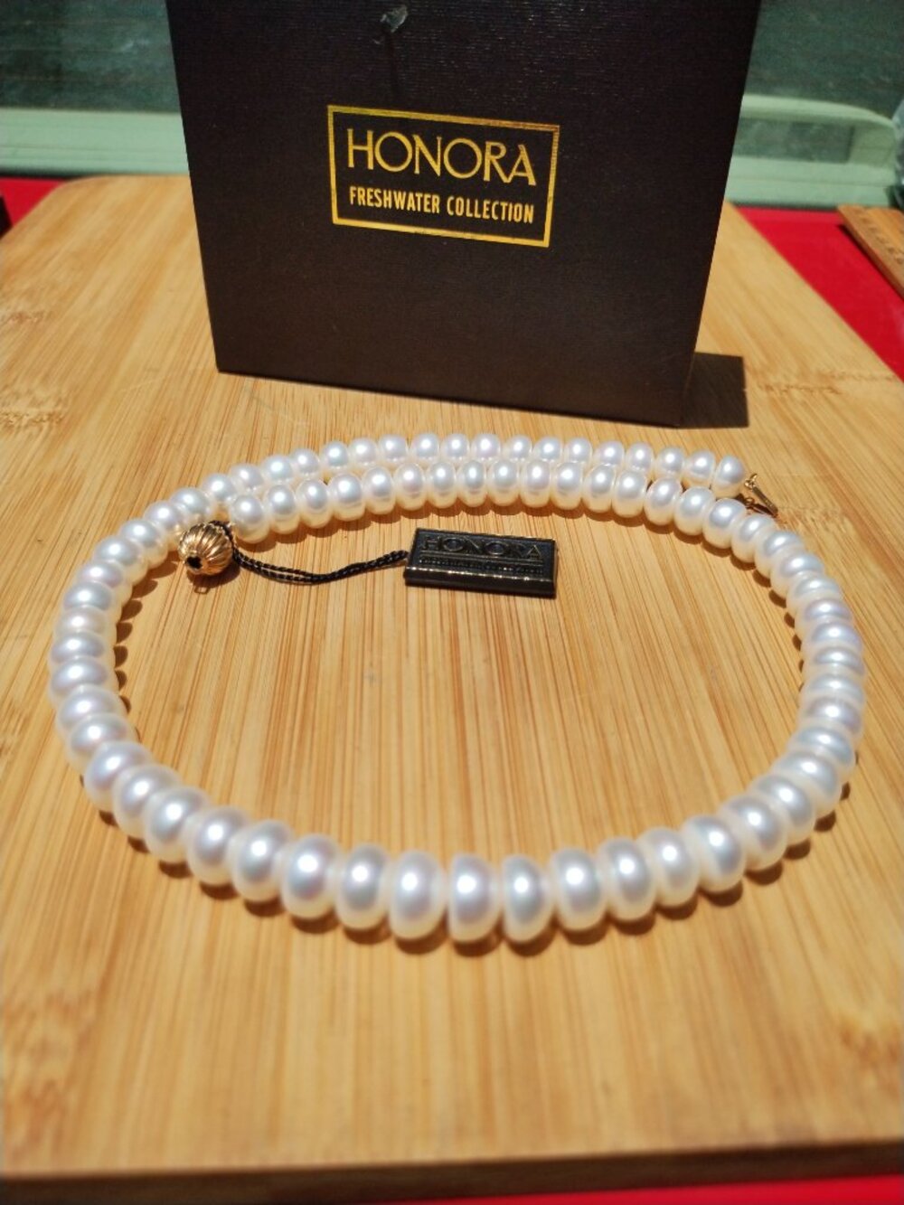 Honora 14k yellow gold barrel clasp rondelle freshwater pearl necklace